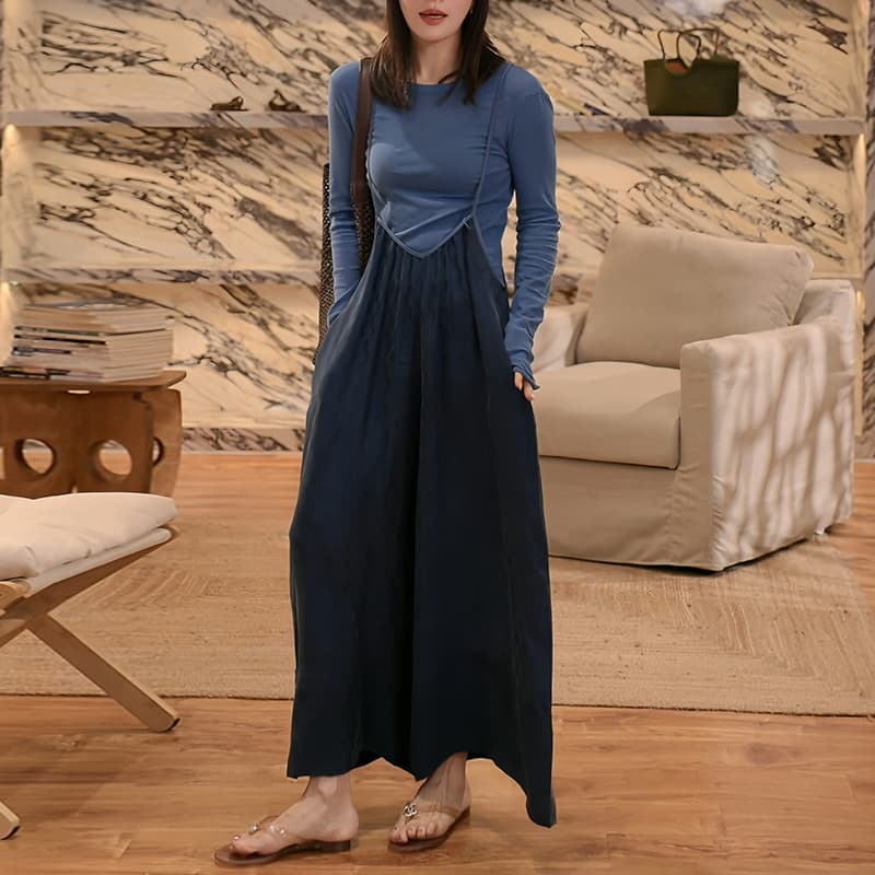 단색 다용도 얇은 스타일 자외선 차단 만나는 티셔츠 슬립 체크무늬 멜빵 캐주얼 바지 투피스 세트 이미지 5