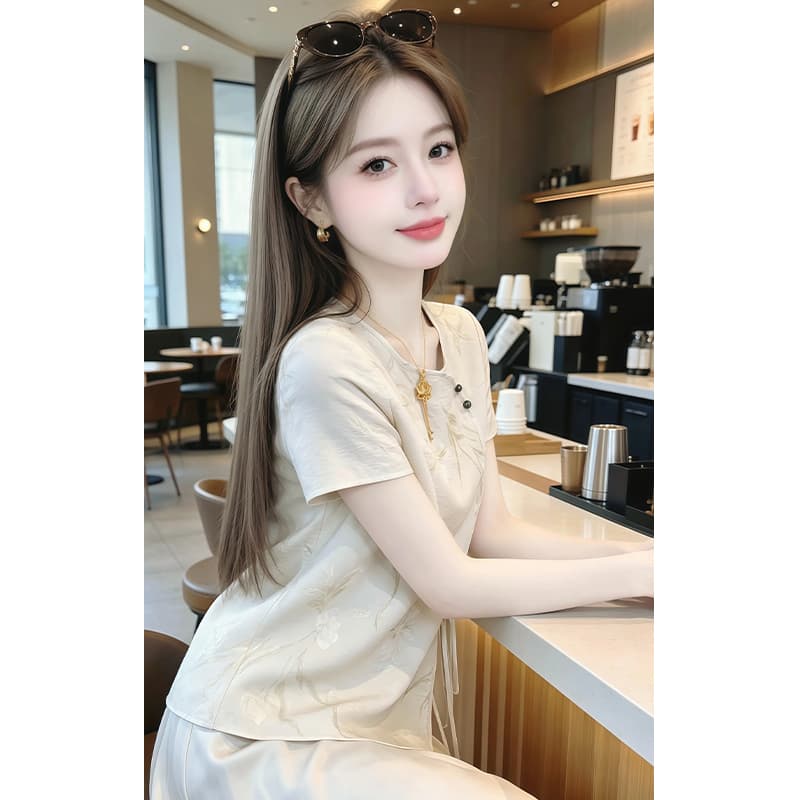 향기로운 듀오 새로운 중식 국풍 단추 반팔 여성 셔츠 2026 여름 새로운 패션 품격 맨위 이미지 4