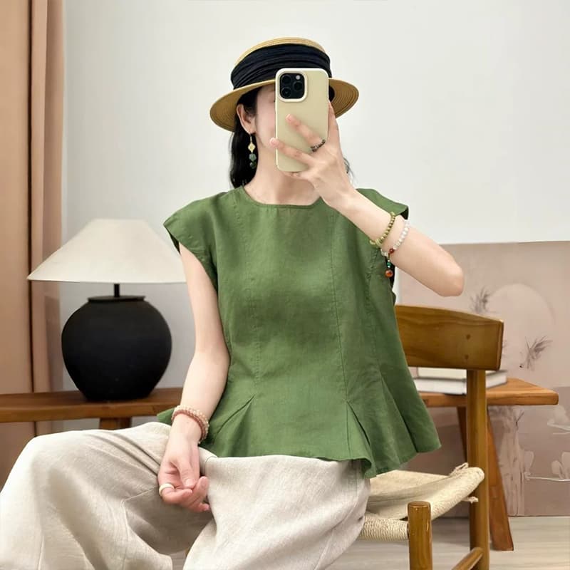 문예 레트로 출퇴근 바람 명중 Pleat 민소매 맨위 여성 2026 여름 새로운 품격 디자인 센스 트렌드 셔츠 상세 이미지 4