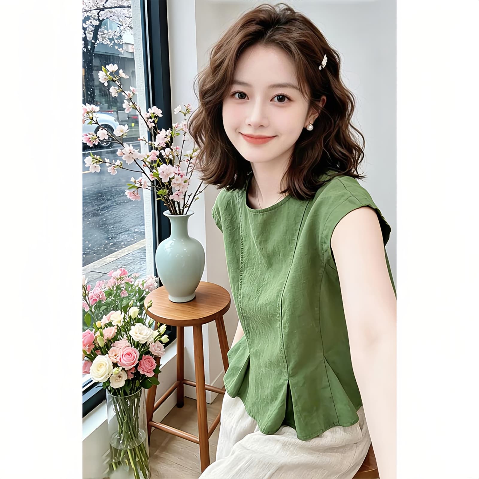 문예 레트로 출퇴근 바람 명중 Pleat 민소매 맨위 여성 2026 여름 새로운 품격 디자인 센스 트렌드 셔츠 상세 이미지 4