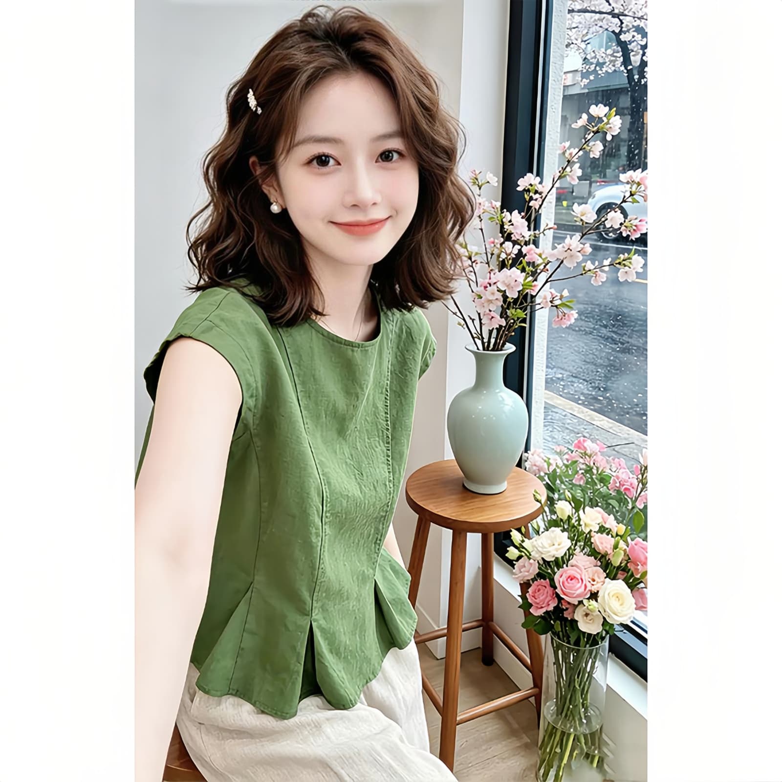 문예 레트로 출퇴근 바람 명중 Pleat 민소매 맨위 여성 2026 여름 새로운 품격 디자인 센스 트렌드 셔츠 상세 이미지 6