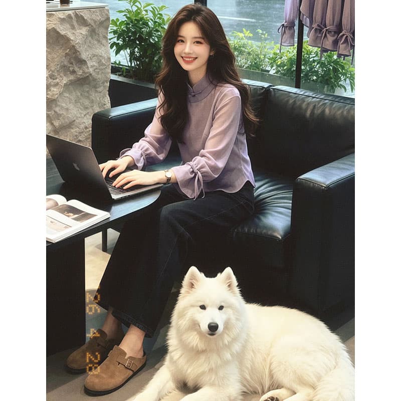 새로운 중식 국풍 품격 긴팔 여성 셔츠 2026 여름 새로운 작은 대중 외국 가스 디자인 센스 슬림해 보이는 맨위 이미지 5