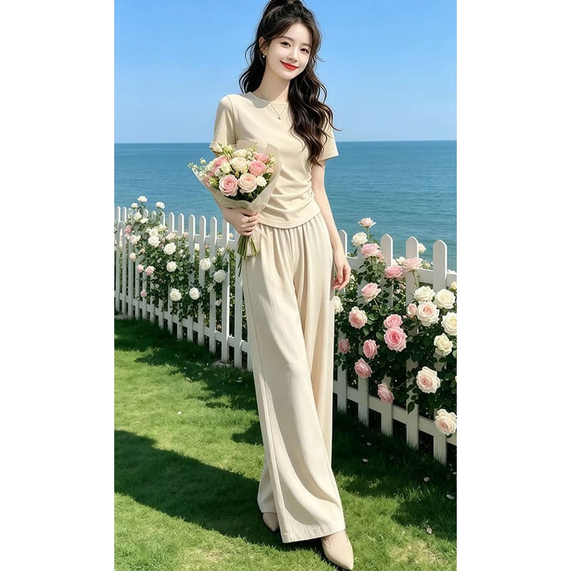 패션 슬림해 보이는 품격 인터넷 유명인 세트 여성 2026 여름 새로운 고급 다용도 루즈핏 맨위 바지 투피스 세트 상세 이미지 3