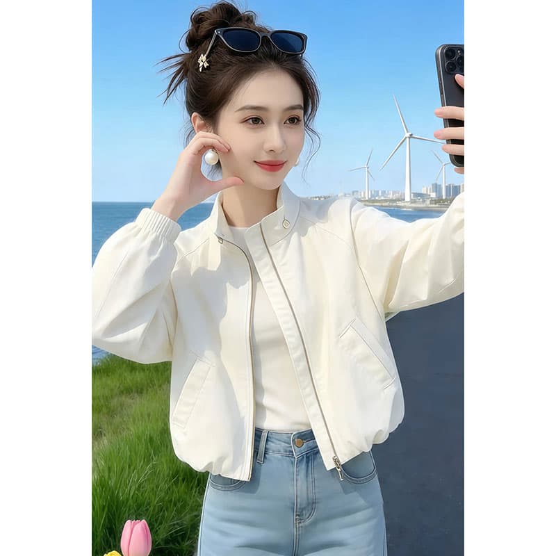 향기로운 듀오 한 부서 품격 출퇴근 바람 자외선 차단 의류 2026 여름 새로운 스탠드 칼라 얇은 스타일 재킷 이미지 3