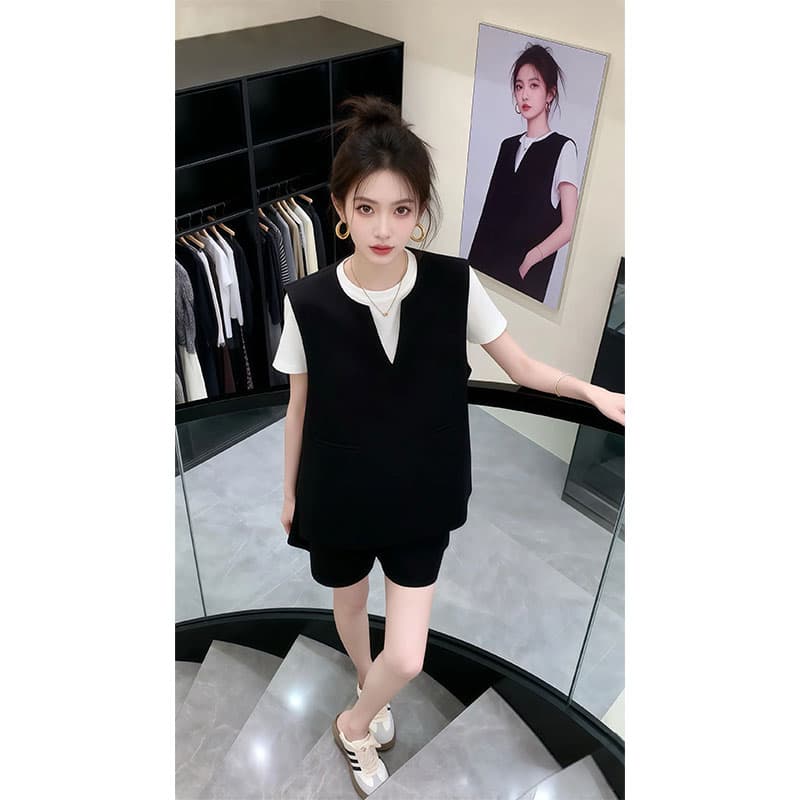 향기로운 듀오 고급 센스 품격 민소매 베스트 2026 여름 새로운 여성 의류 캐주얼 반바지 투피스 세트 이미지 3