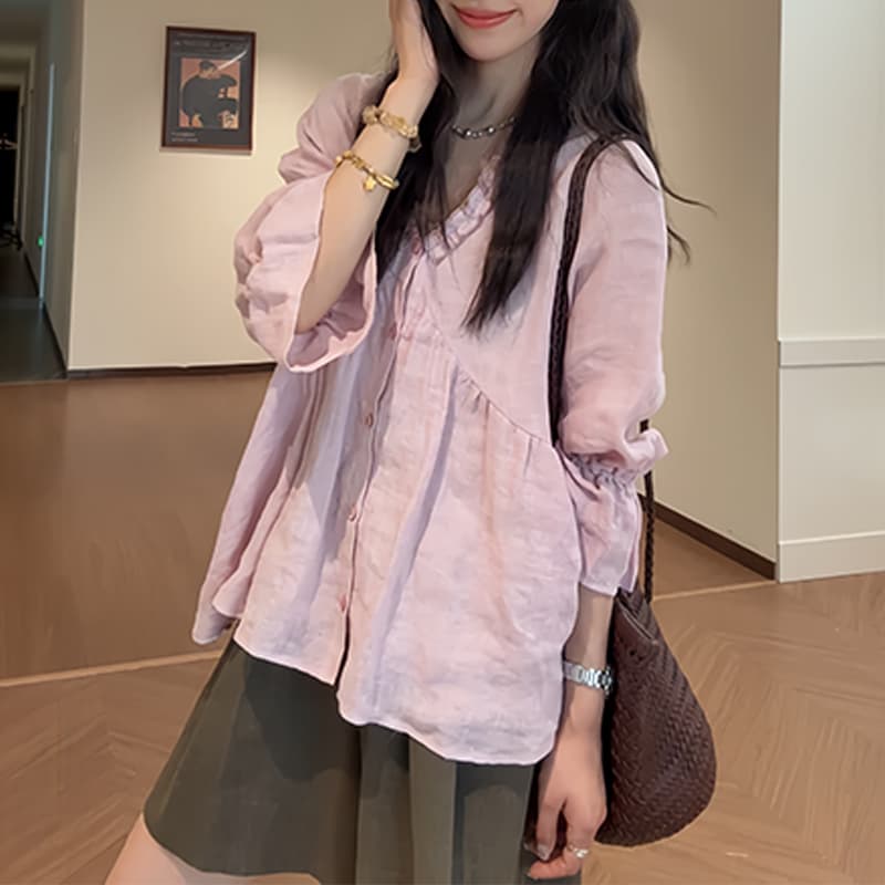 레트로 스타일 V넥 맨위 하이웨이스트 와이드 레그 팬츠 세트 여성 2026 새로운 슬림해 보이는 다용도 일상 품격 투피스 세트 이미지 2