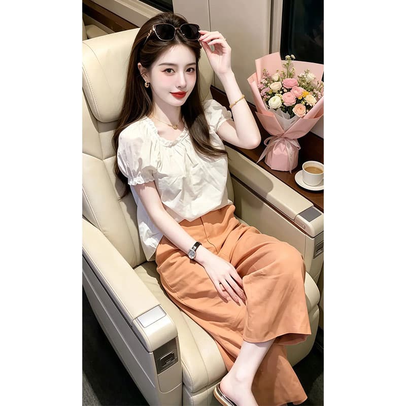 향기로운 듀오 프랑스식 품격 슬림해 보이는 반팔 셔츠 2026 여름 새로운 여성 의류 캐주얼 바지 투피스 세트 상세 이미지 3