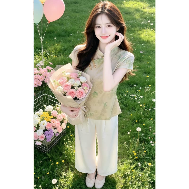 향기로운 듀오 새로운 중식 국풍 레트로 반팔 여성 셔츠 여름 고급 센스 품격 다용도 맨위 이미지 2