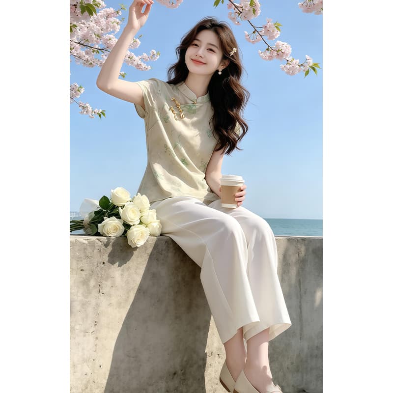 향기로운 듀오 새로운 중식 국풍 레트로 반팔 여성 셔츠 여름 고급 센스 품격 다용도 맨위 이미지 5