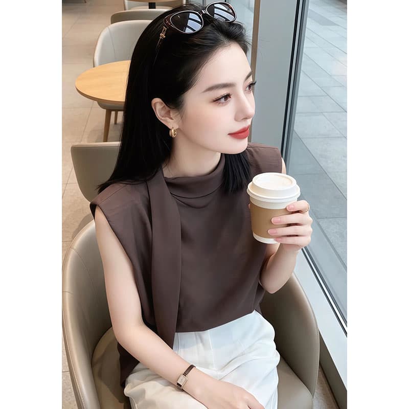 패션 디자인 센스 리본 디자인 여성 셔츠 2026 여름 새로운 연령 감소 다용도 느긋한 센스 트렌드 셔츠 이미지 3