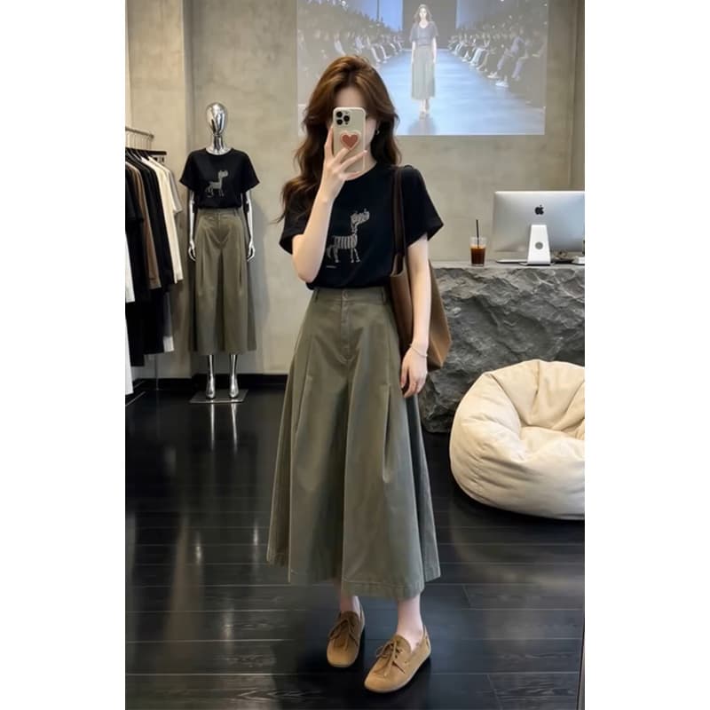 향기로운 듀오 한 부서 익스트림 제인 캐주얼 세트 슬림해 보이는 맨위 표지 넓적 다리 도루 센스 워크웨어 중간 길이 스커트 2026 새로운 다용도 이미지 2