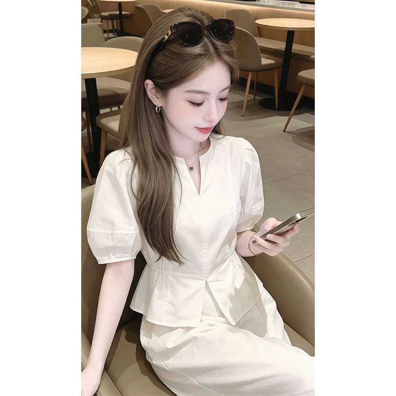 여름 새로운 거품 소매 허리 수축 여성 셔츠 2026 다용도 패션 슬림해 보이는 표지 고기 디자인 센스 반팔 맨위 상세 이미지 5