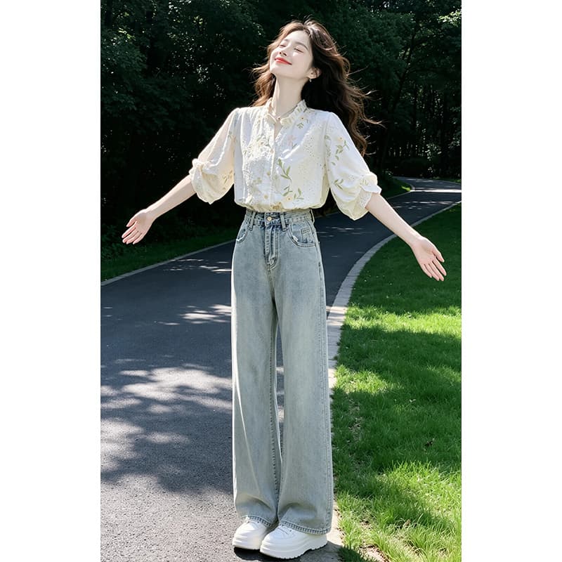 여성 꽃무늬 셔츠 여름 2026 새로운 루즈핏 슬림해 보이는 패션 외국 가스 프릴 거품 소매 캐주얼 맨위 상세 이미지 3