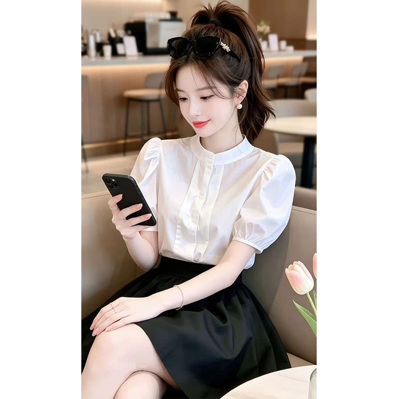 프랑스식 고급 센스 라운드 넥 거품 소매 셔츠 2026 여름 새로운 품격 트렌드 디자인 센스 슬림해 보이는 맨위 상세 이미지 4