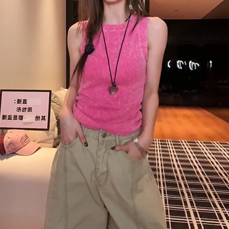 한 부서 단색 디자인 센스 민소매 조끼 여성 2026 여름 새로운 트렌드 미니멀리즘 바람 트렌드 슬림해 보이는 맨위 이미지 3