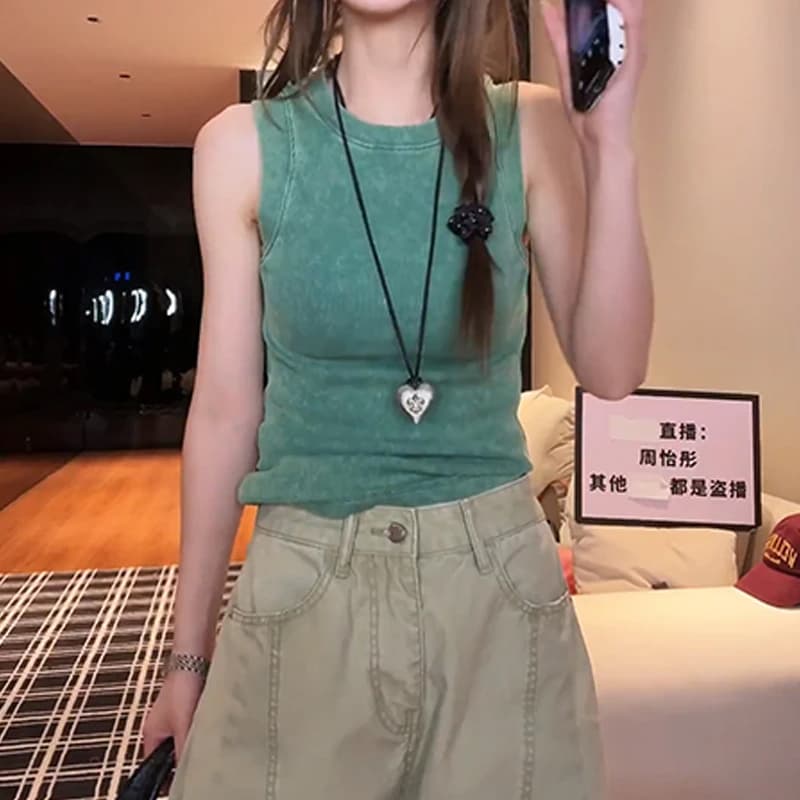 한 부서 단색 디자인 센스 민소매 조끼 여성 2026 여름 새로운 트렌드 미니멀리즘 바람 트렌드 슬림해 보이는 맨위 상세 이미지 2