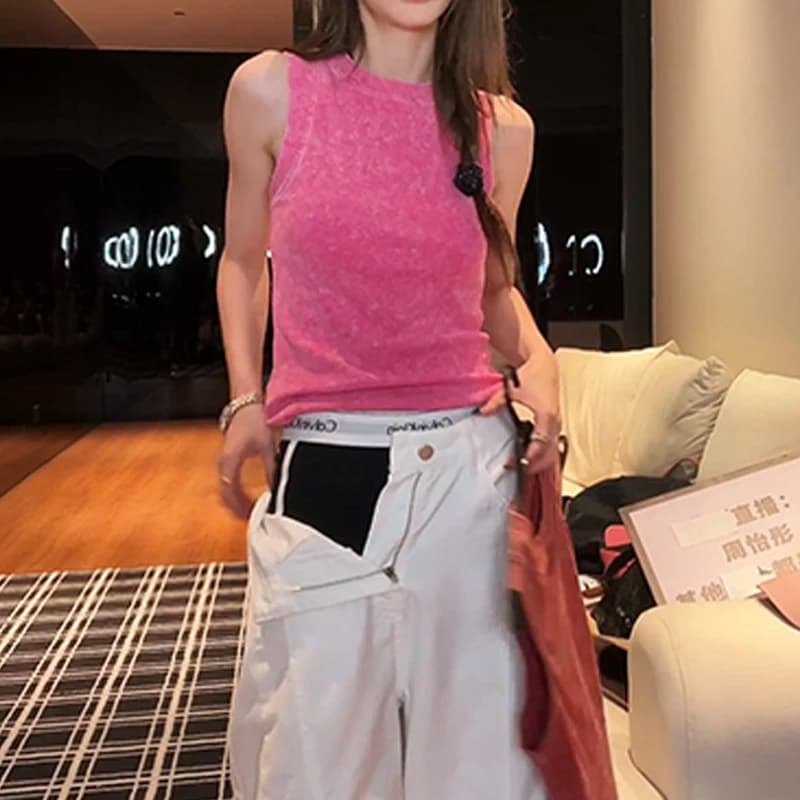 한 부서 단색 디자인 센스 민소매 조끼 여성 2026 여름 새로운 트렌드 미니멀리즘 바람 트렌드 슬림해 보이는 맨위 상세 이미지 3