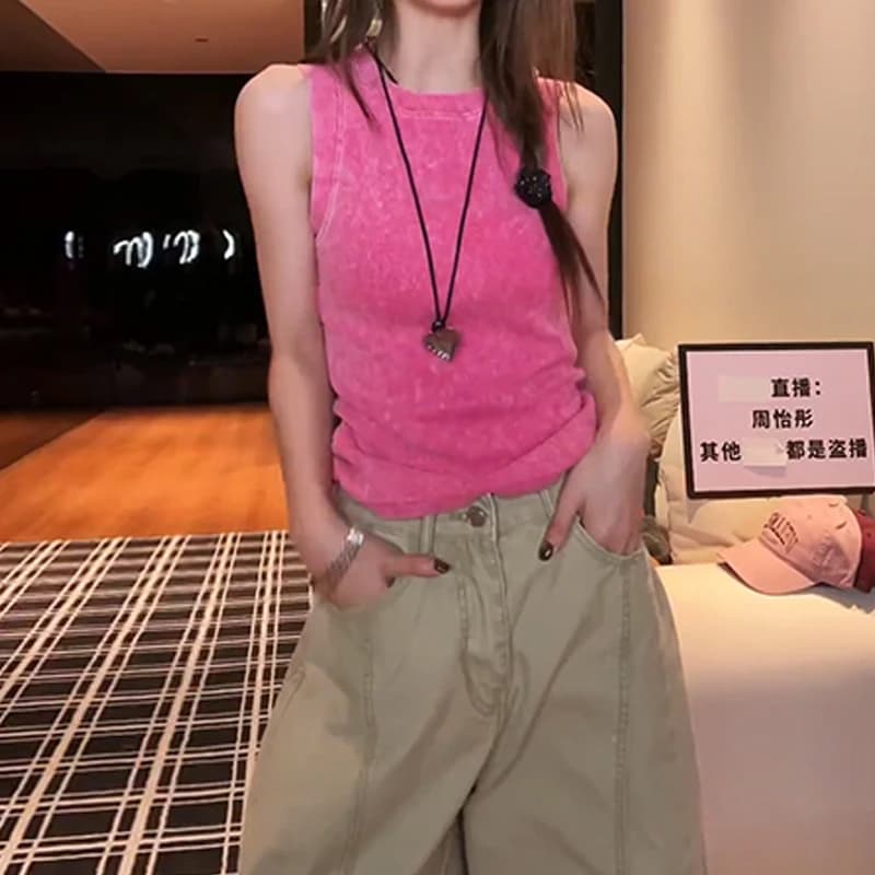 한 부서 단색 디자인 센스 민소매 조끼 여성 2026 여름 새로운 트렌드 미니멀리즘 바람 트렌드 슬림해 보이는 맨위 상세 이미지 4