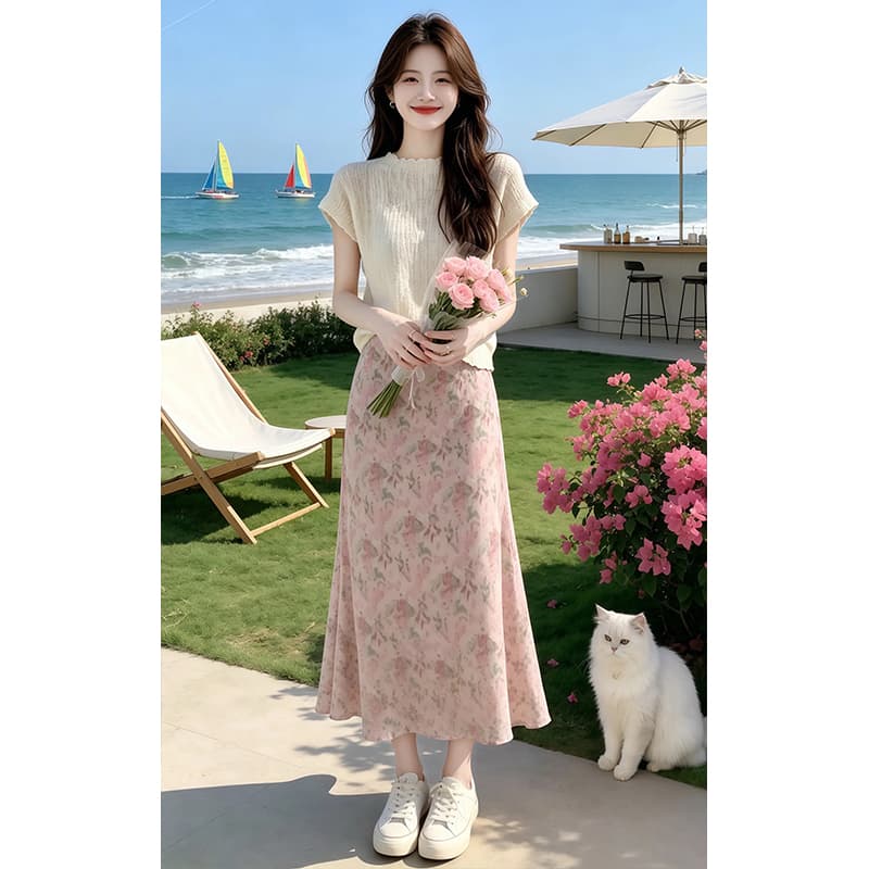 문예 바람 프랑스식 레트로 맨위 반신 치마 세트 여성 2026 새로운 슬림해 보이는 다용도 일상 품격 투피스 세트 이미지 3