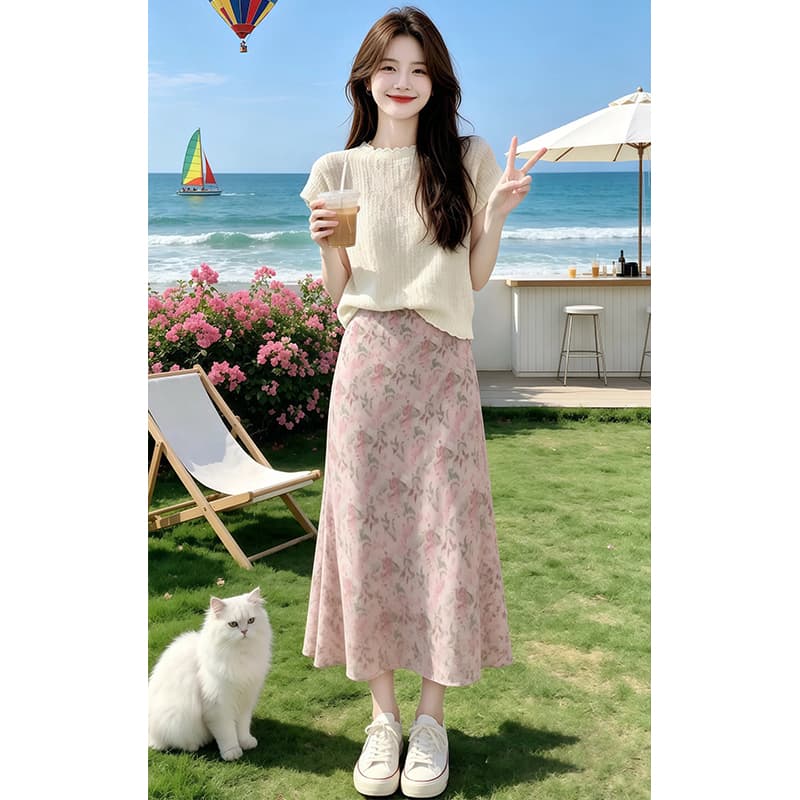 문예 바람 프랑스식 레트로 맨위 반신 치마 세트 여성 2026 새로운 슬림해 보이는 다용도 일상 품격 투피스 세트