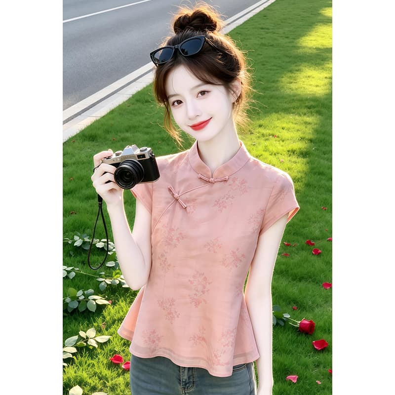 고유 한 아름다운 셔츠 반팔 맨위 여성 2026 여름 새로운 고급 품격 트렌드 디자인 센스 여성 의류 상세 이미지 3