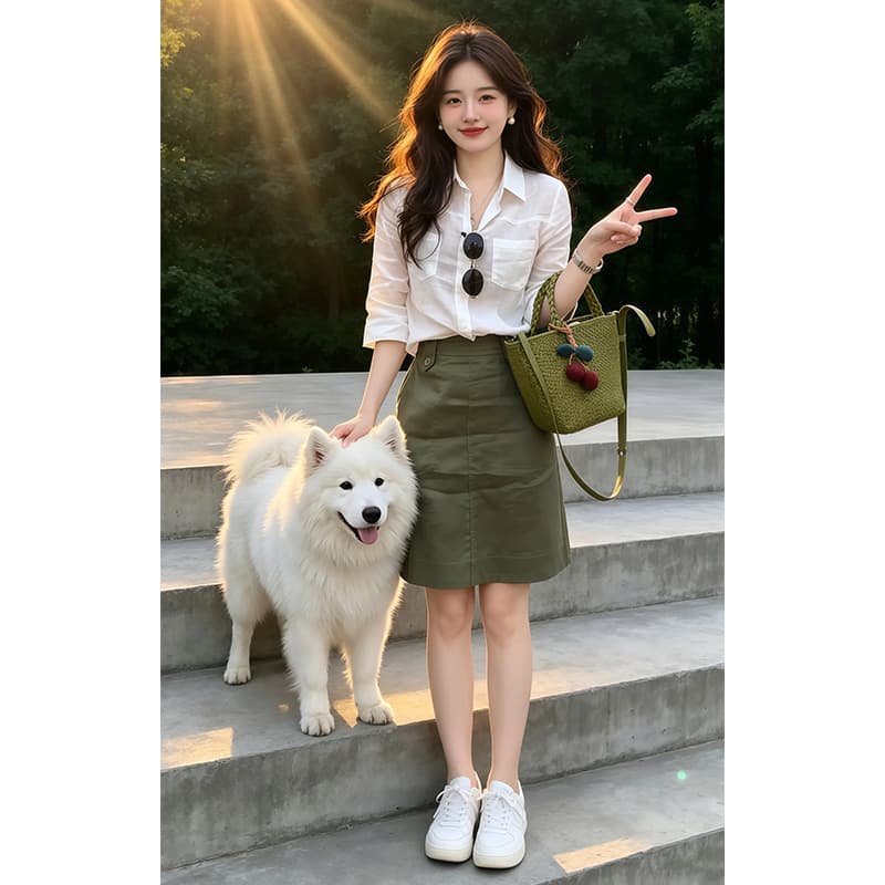 향기로운 듀오 2026 여름 올해 인기 한 부서 착용 가져 가라. 전체 집합 자외선 차단 셔츠 워크웨어 미니 스커트 세트 여성 상세 이미지 6