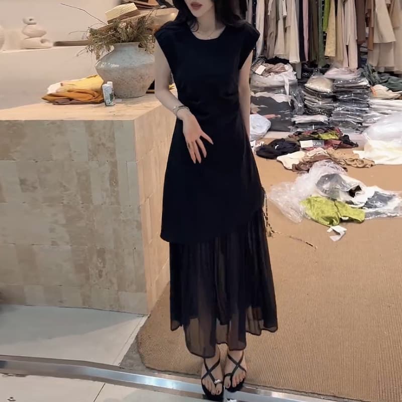 향기로운 듀오 2026 여름 새로운 레트로 그는 벤 바람 라운드 넥 허리 수축 몸매 가꾸기 슬림해 보이는 품격 밖으로 조각 여성 드레스 상세 이미지 2