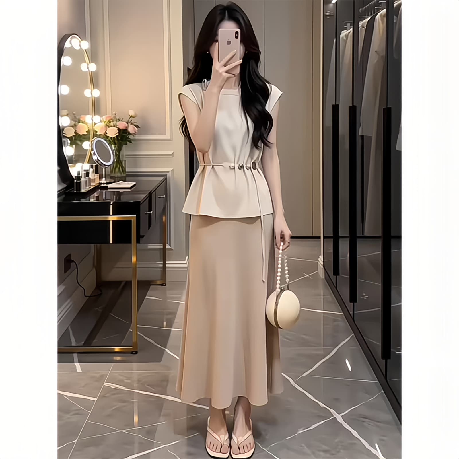 로얄 자매 품격 전체 집합 ootd 착용 가져 가라. 세트 여성 여름 2026 새로운 작은 키 고급 센스 두 조각 치마 이미지 3