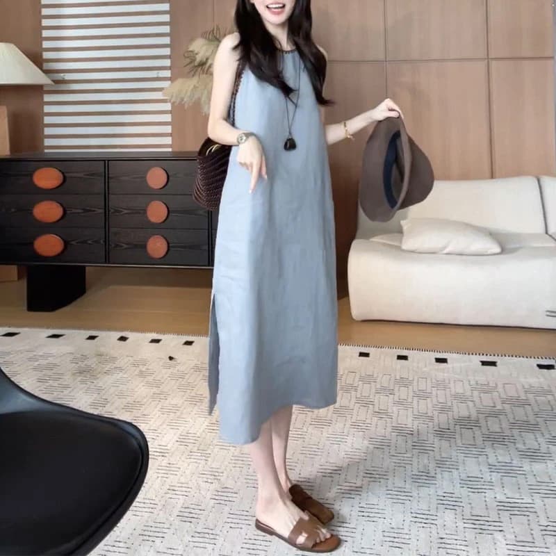 레트로 루즈핏 민소매 테두리 디자인 센스 여성 드레스 2026 여름 새로운 트렌드 작은 대중 인터넷 유명인 치마 상세 이미지 6