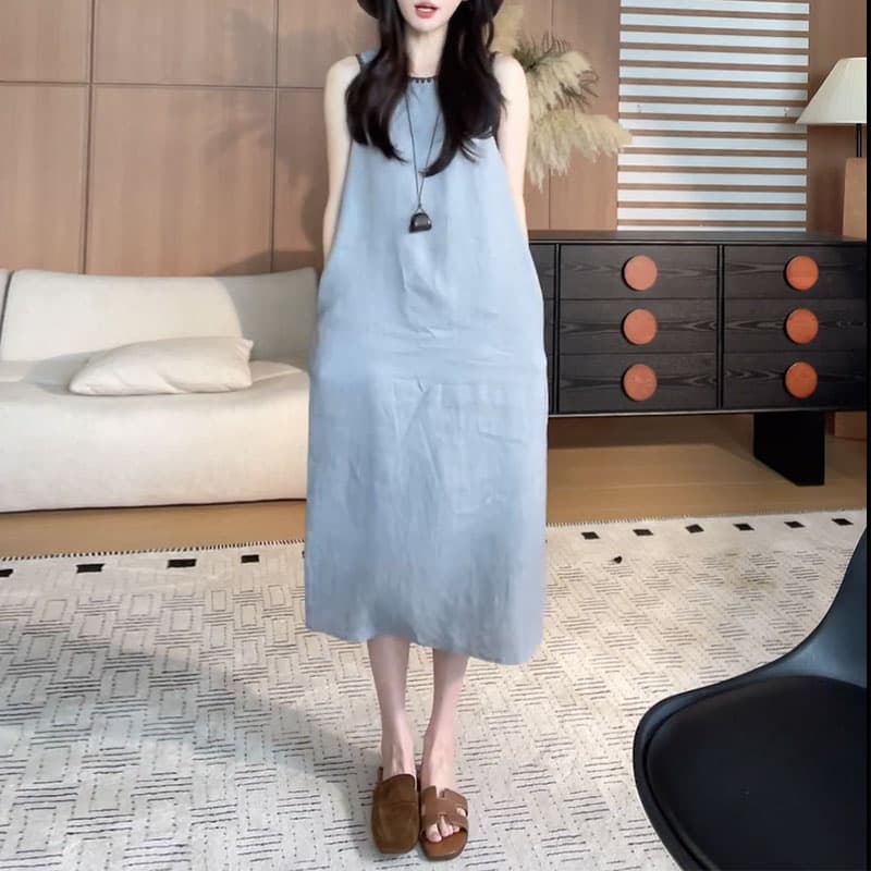 향기로운 듀오 2026 여름 새로운 여성 의류 레트로 루즈핏 민소매 자수 테두리 디자인 여성 드레스 상세 이미지 4