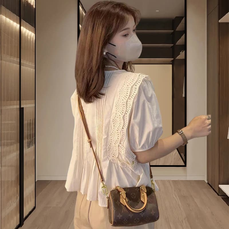 거품 소매 반팔 셔츠 여자 외출용 2026 여름 새로운 프랑스식 외국 가스 세련된 맨위 품격 셔츠 여성 상세 이미지 5