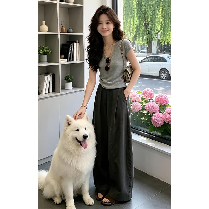 향기로운 듀오 한 부서 오래된 돈 바람 세트 여성 2026 여름 유럽 상품 반팔 도루 센스 캐주얼 낫 바지 투피스 세트 상세 이미지 4
