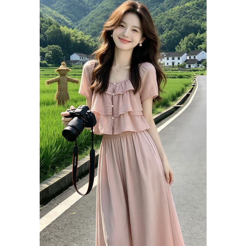 향기로운 듀오 숲의 방 저녁 바람 2026 여름 새로운 느긋한 바람 달콤함 셔츠 품격 다용도 캐주얼 바지 세트 이미지 2