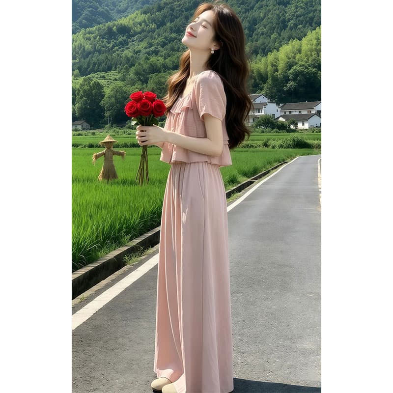 향기로운 듀오 숲의 방 저녁 바람 2026 여름 새로운 느긋한 바람 달콤함 셔츠 품격 다용도 캐주얼 바지 세트 이미지 3