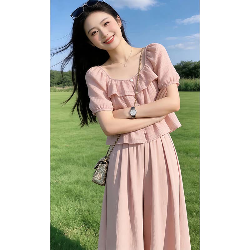 향기로운 듀오 숲의 방 저녁 바람 2026 여름 새로운 느긋한 바람 달콤함 셔츠 품격 다용도 캐주얼 바지 세트 이미지 4