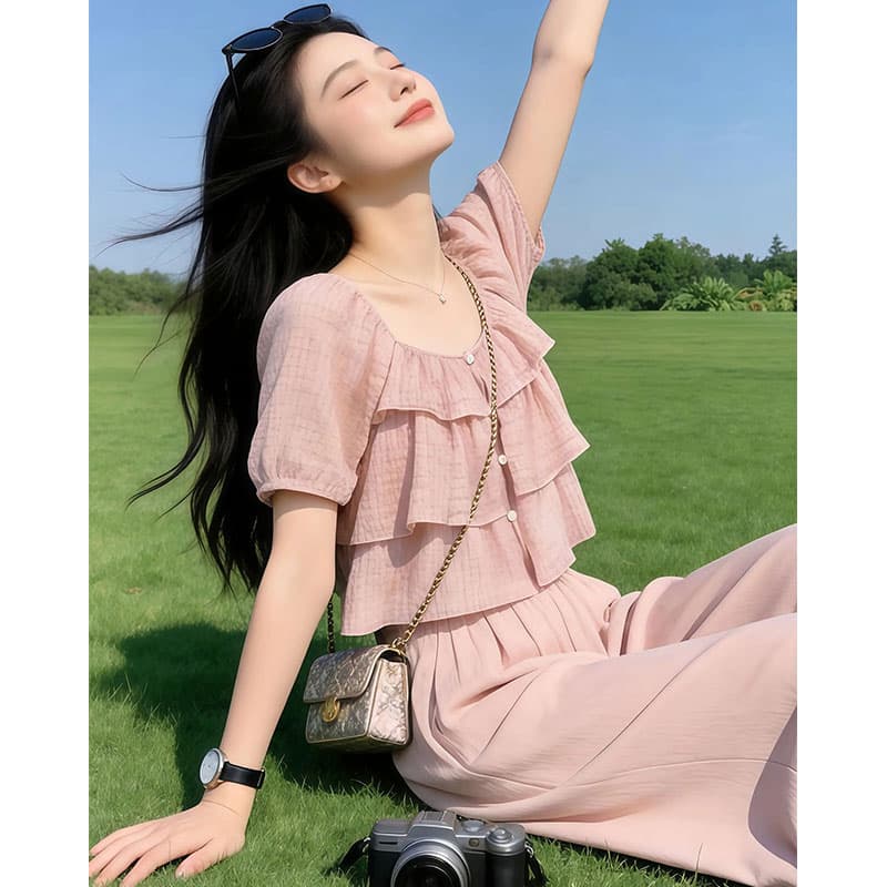 향기로운 듀오 숲의 방 저녁 바람 2026 여름 새로운 느긋한 바람 달콤함 셔츠 품격 다용도 캐주얼 바지 세트 상세 이미지 6