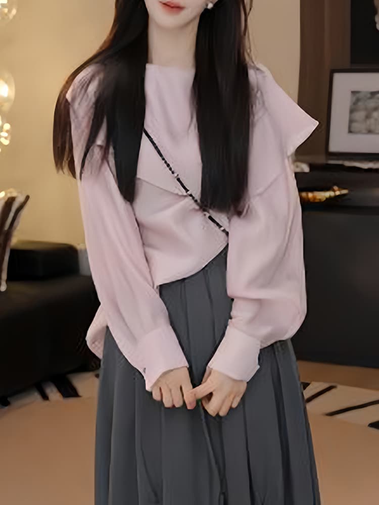 패션 단색 디자인 센스 긴팔 여성 셔츠 2026 가을 새로운 작은 대중 패션 외국 가스 슬림해 보이는 다용도 옷 상세 이미지 4