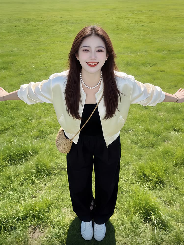 2026 봄 가을 새로운 여성 패션 연령 감소 품격 슬림해 보이는 짧은 외투 검정색 루즈핏 슬림해 보이는 재킷 상세 이미지 4