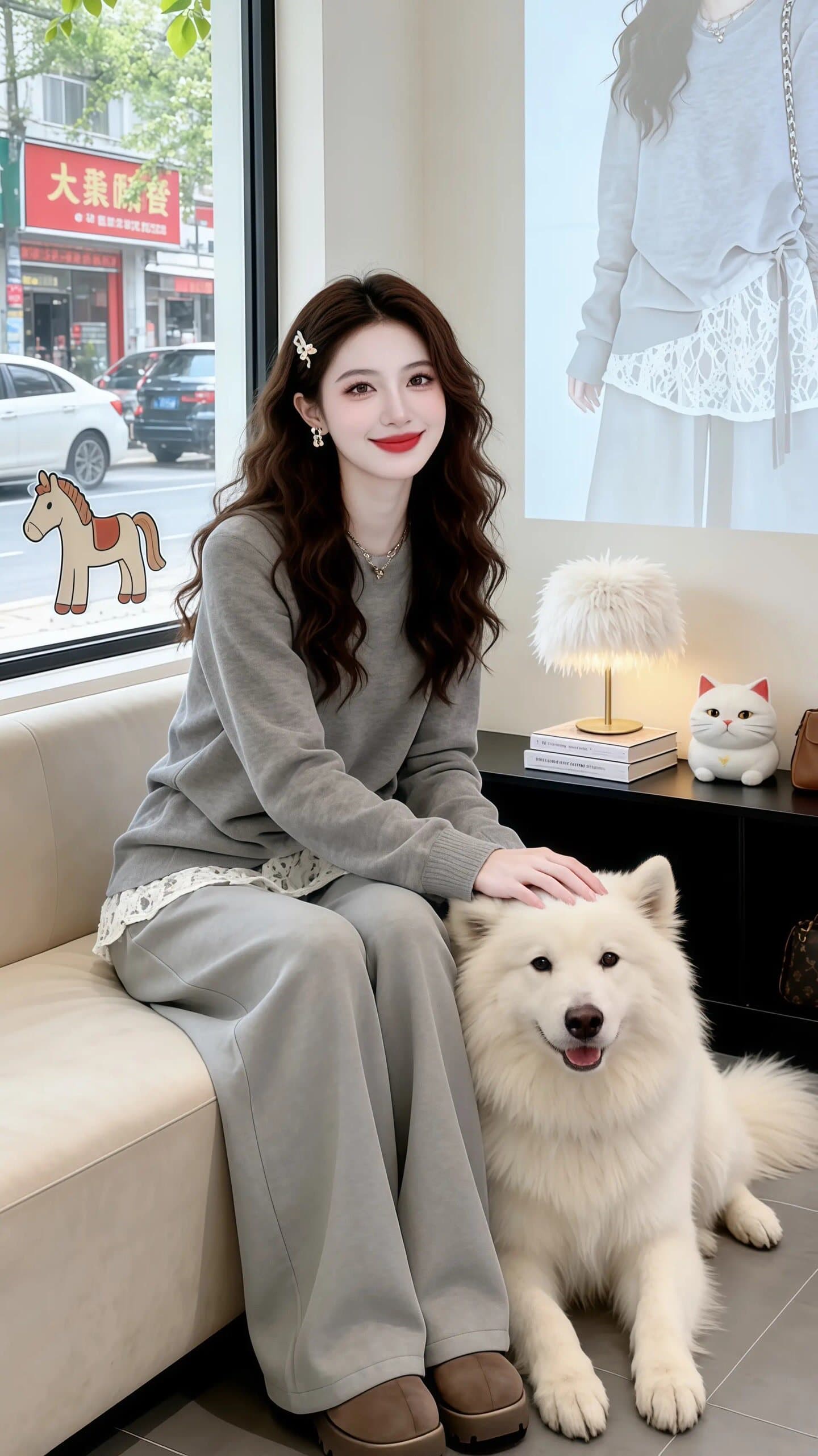 한 부서 chic 세트 느긋한 바람 패치워크 페이크 레이어드 맨위 슬림해 보이는 느슨함 센스 캐주얼 와이드 레그 팬츠 두 조각 여성 세트 상세 이미지 4