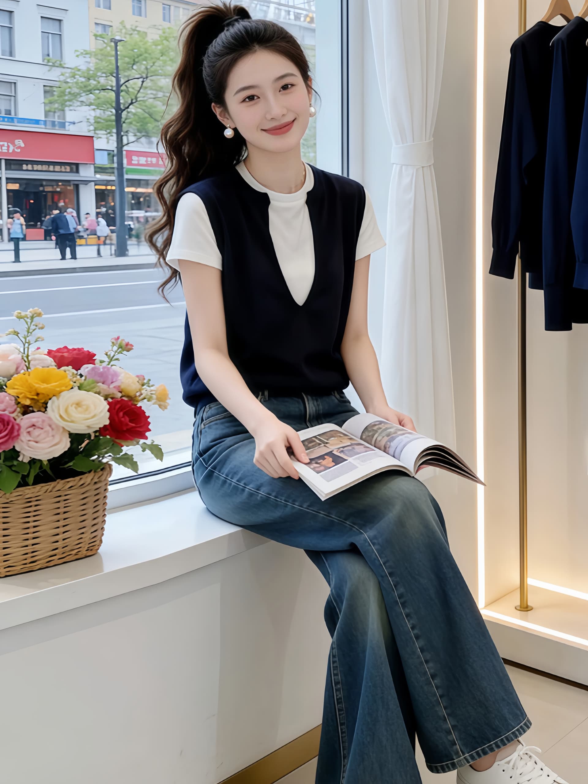 고급 센스 페이크 레이어드 반팔 티셔츠 여성 빅 사이즈 2026 여름 지방 mm 얇은 스타일 루즈핏 슬림해 보이는 맨위 상세 이미지 3