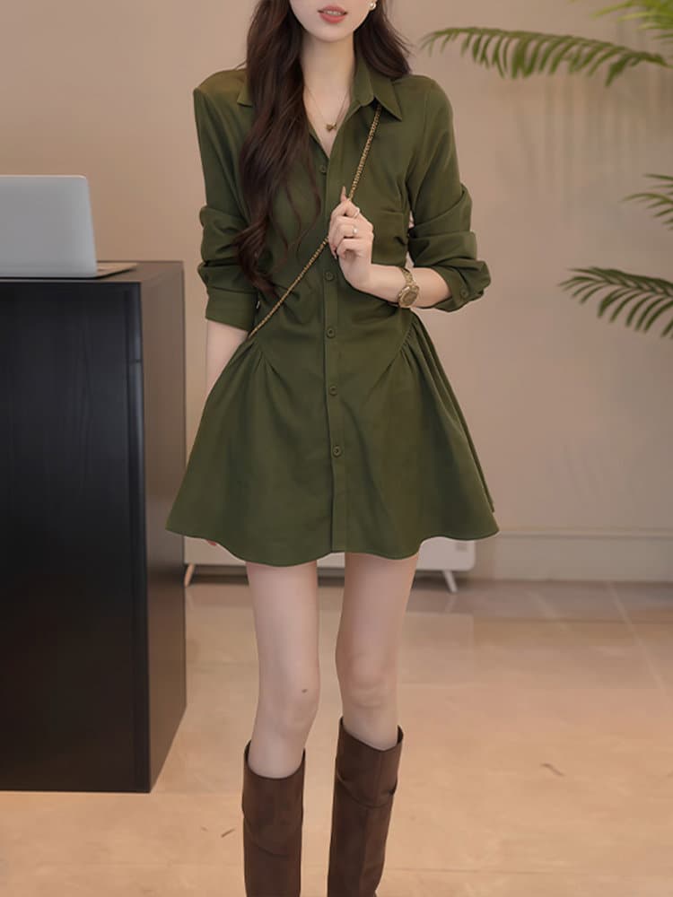 봄 자이언트 잘 생긴 ~ 중 아름다운 치마 관대 한 점잖은 빛 럭셔리 고급 센스 중요 경우 녹색 셔츠 드레스 상세 이미지 4
