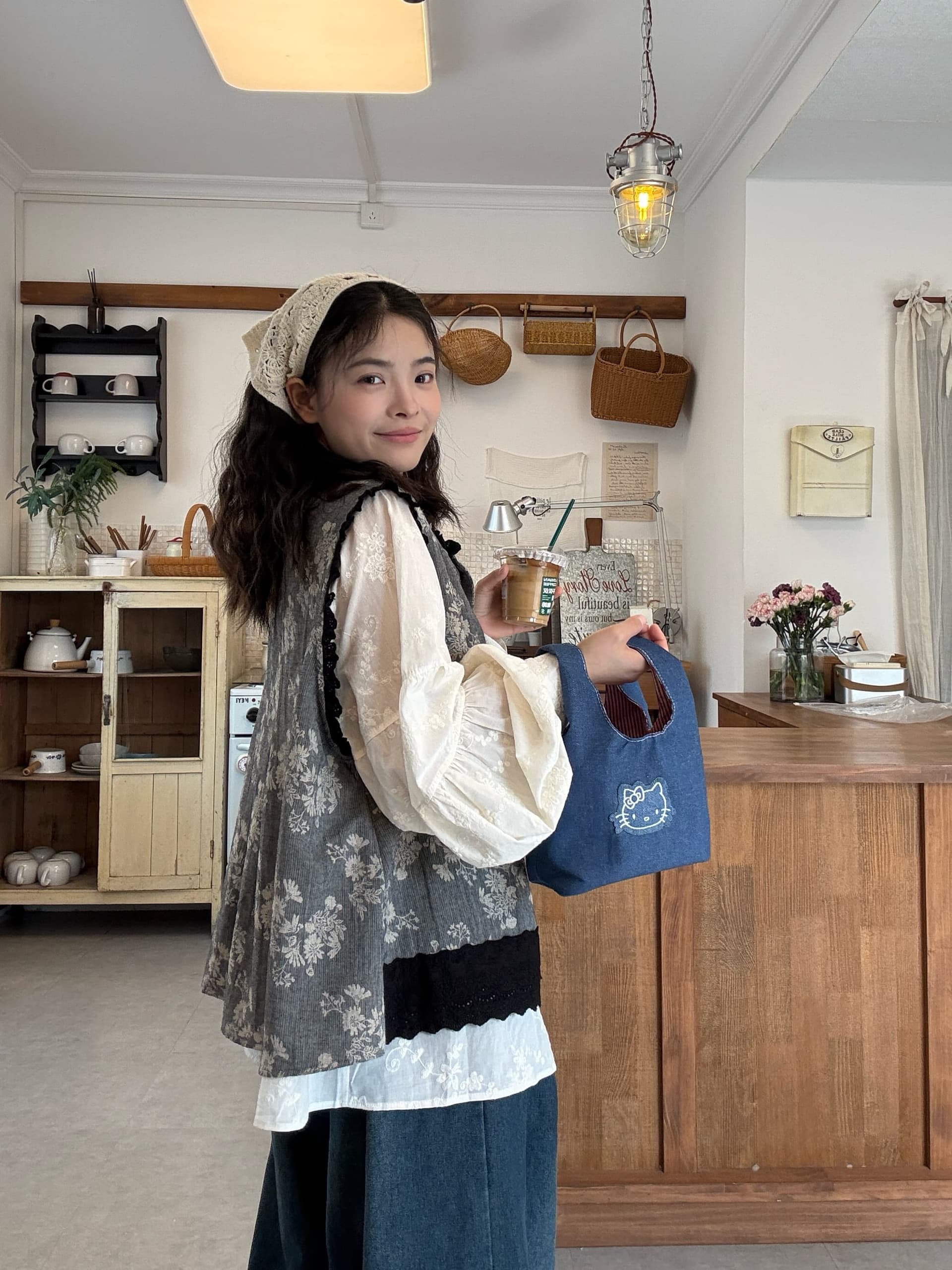 실사 선물 물품 자수 셔츠 베스트 청바지 상세 이미지 3