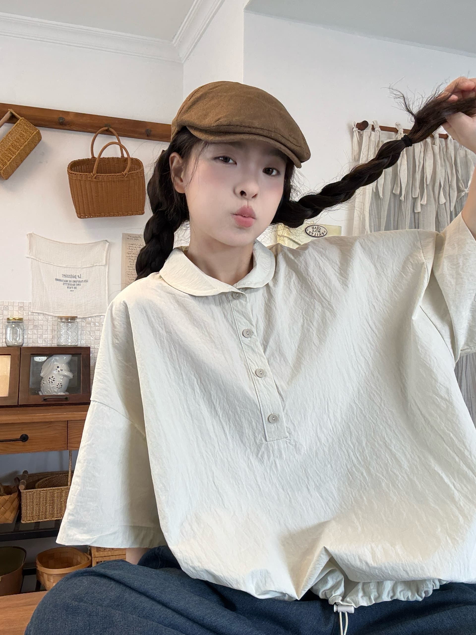실사 디자인 센스 반팔 셔츠 루즈핏 대 에디션 풀오버 폴로 칼라 캐주얼 맨위 청바지 상세 이미지 2