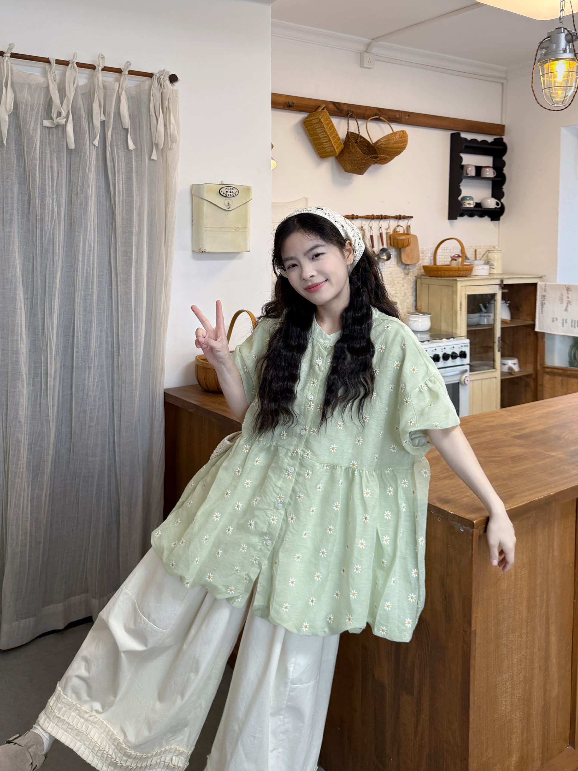 실사 자수 꽃 셔츠 레이스 바지 상세 이미지 4