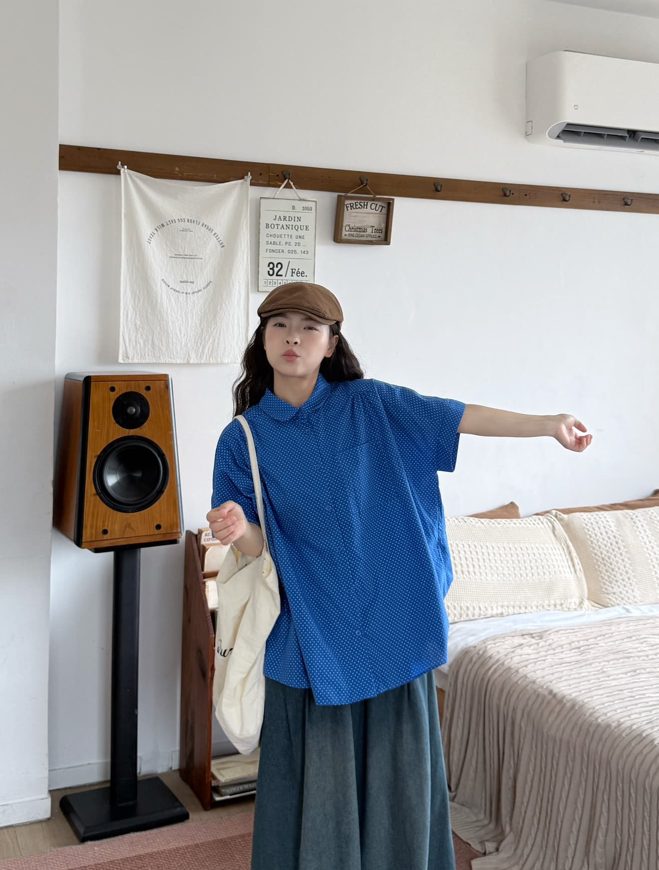 실사 도트 베이비 칼라 셔츠 청바지 상세 이미지 6