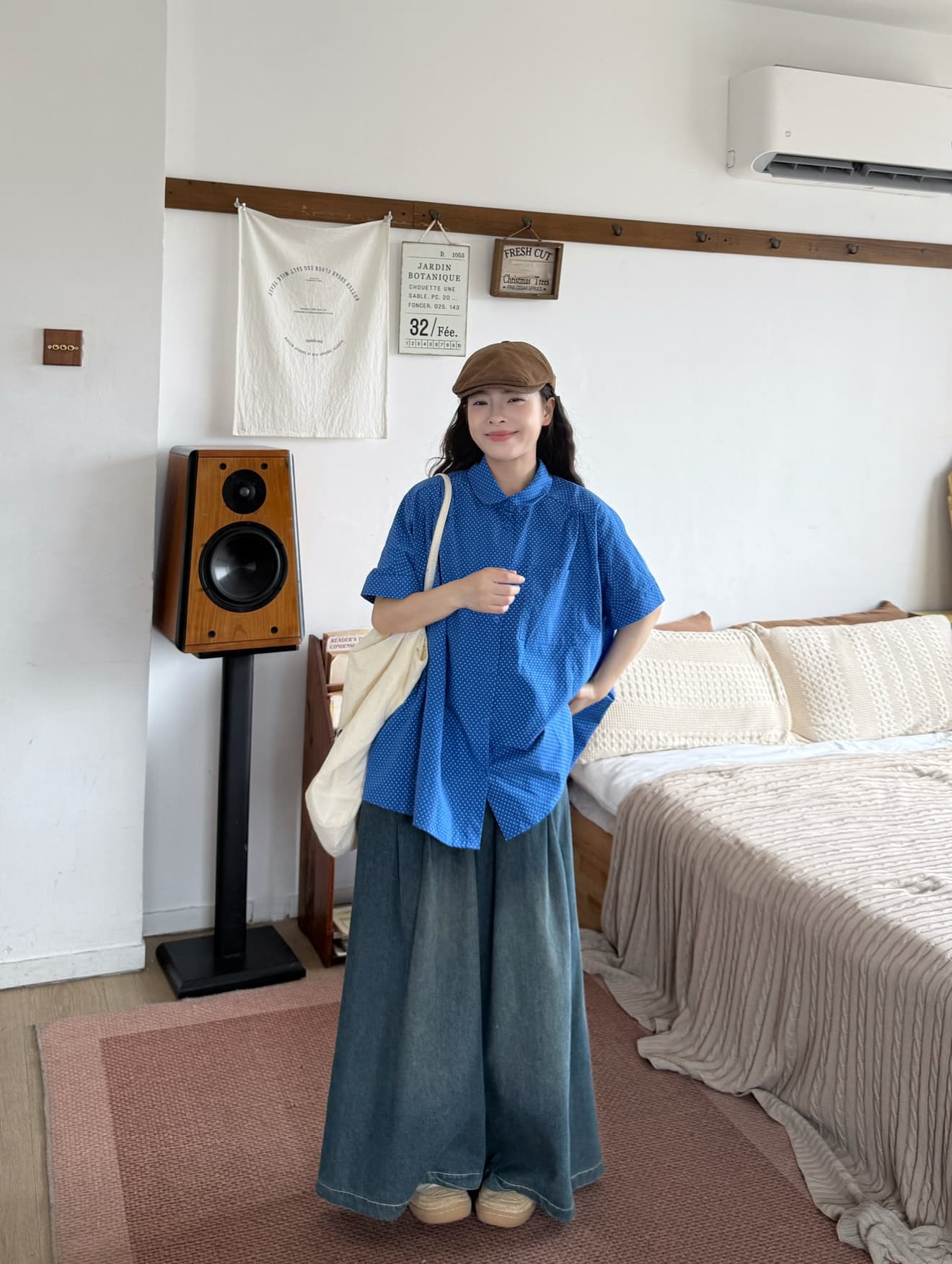 실사 도트 베이비 칼라 셔츠 청바지 상세 이미지 7