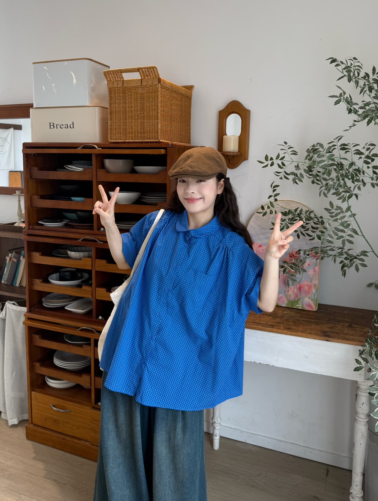 실사 도트 베이비 칼라 셔츠 청바지 상세 이미지 8