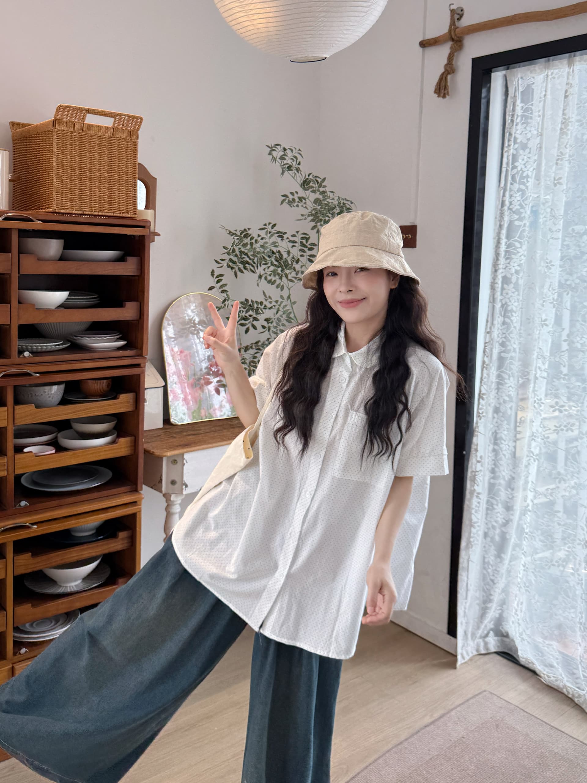 실사 도트 반팔 셔츠 청바지 상세 이미지 6