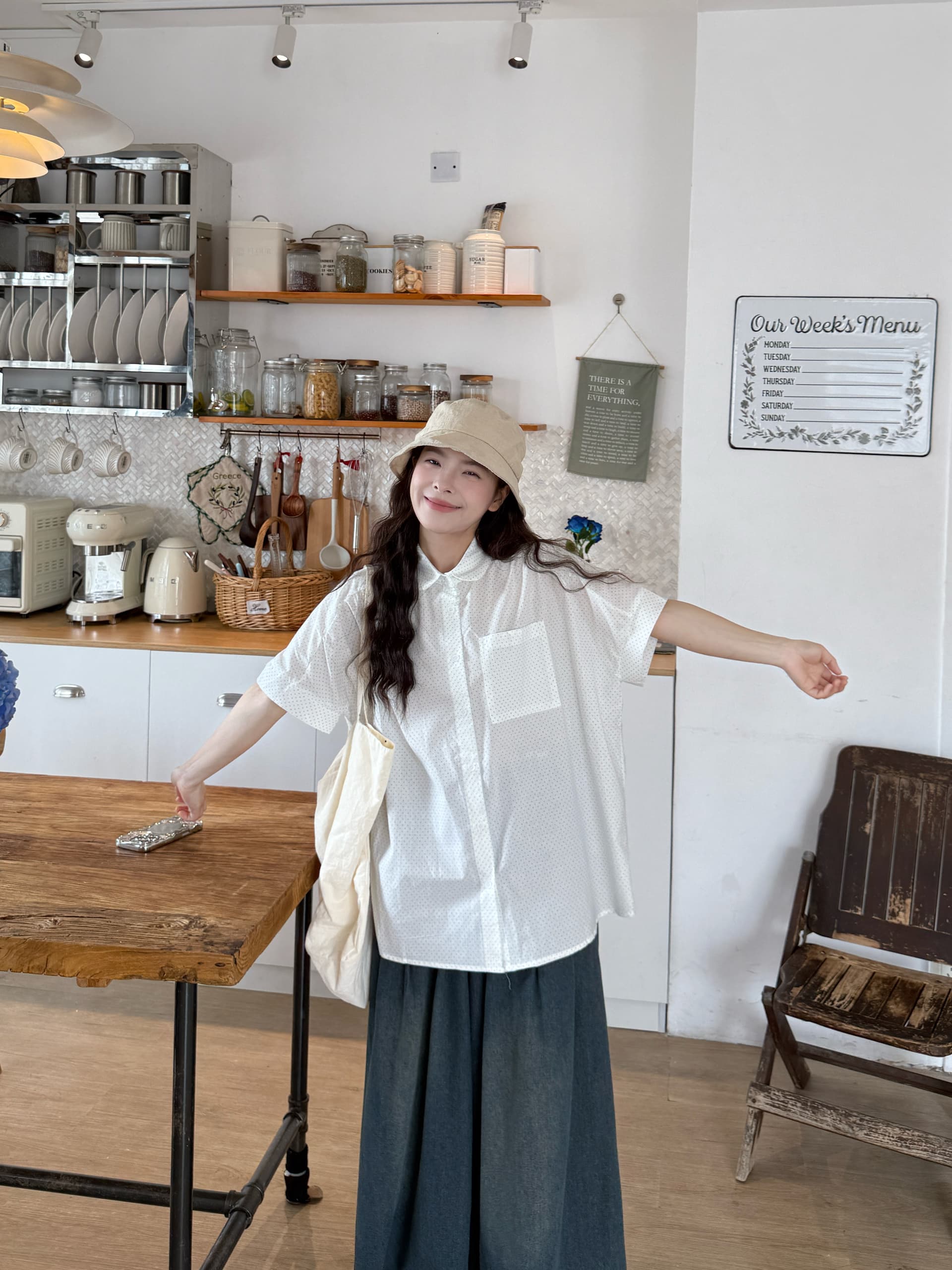 실사 도트 반팔 셔츠 청바지 상세 이미지 10