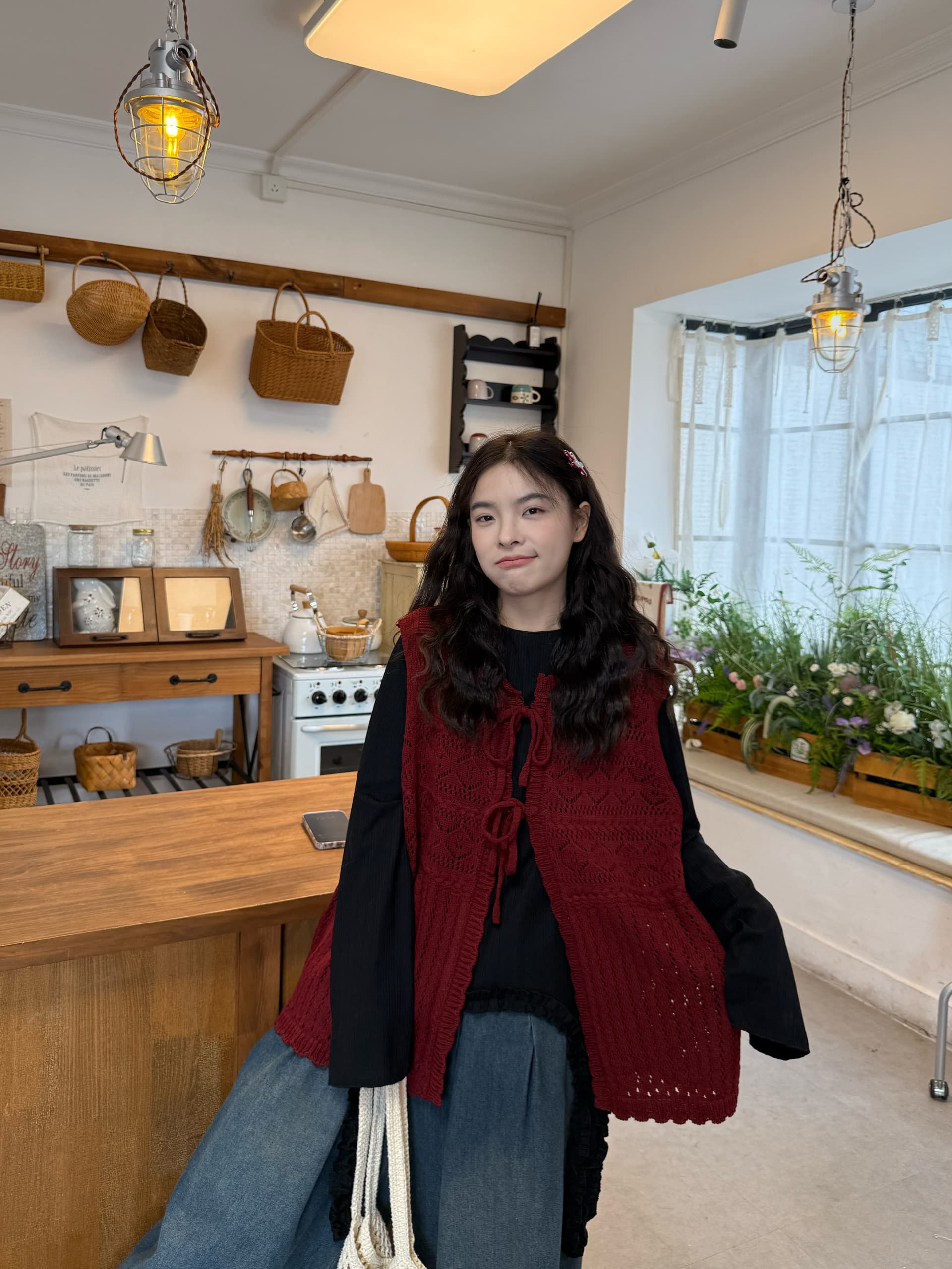 실사 선물 물품 스트랩 니트 베스트 프릴 불규칙 만나는 청바지 상세 이미지 6